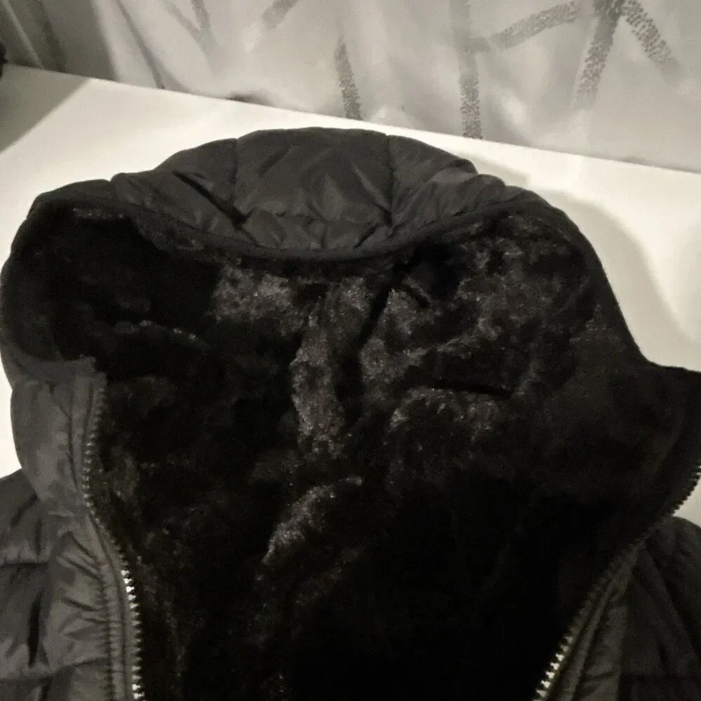 Lands' End Kids Black Hooded Puffer Jacket Full Zip: Size L 10-12